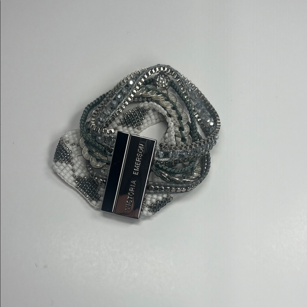 Victoria Emerson Silver and White Boho Cuff Bracelet.